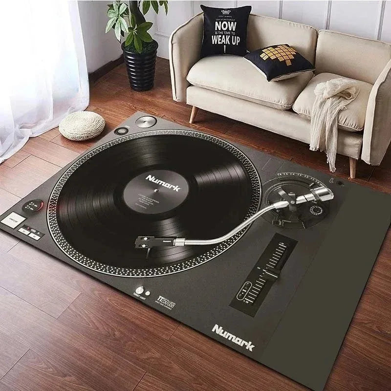 Spacious Vinyl Record-Inspired Rug for Living Room