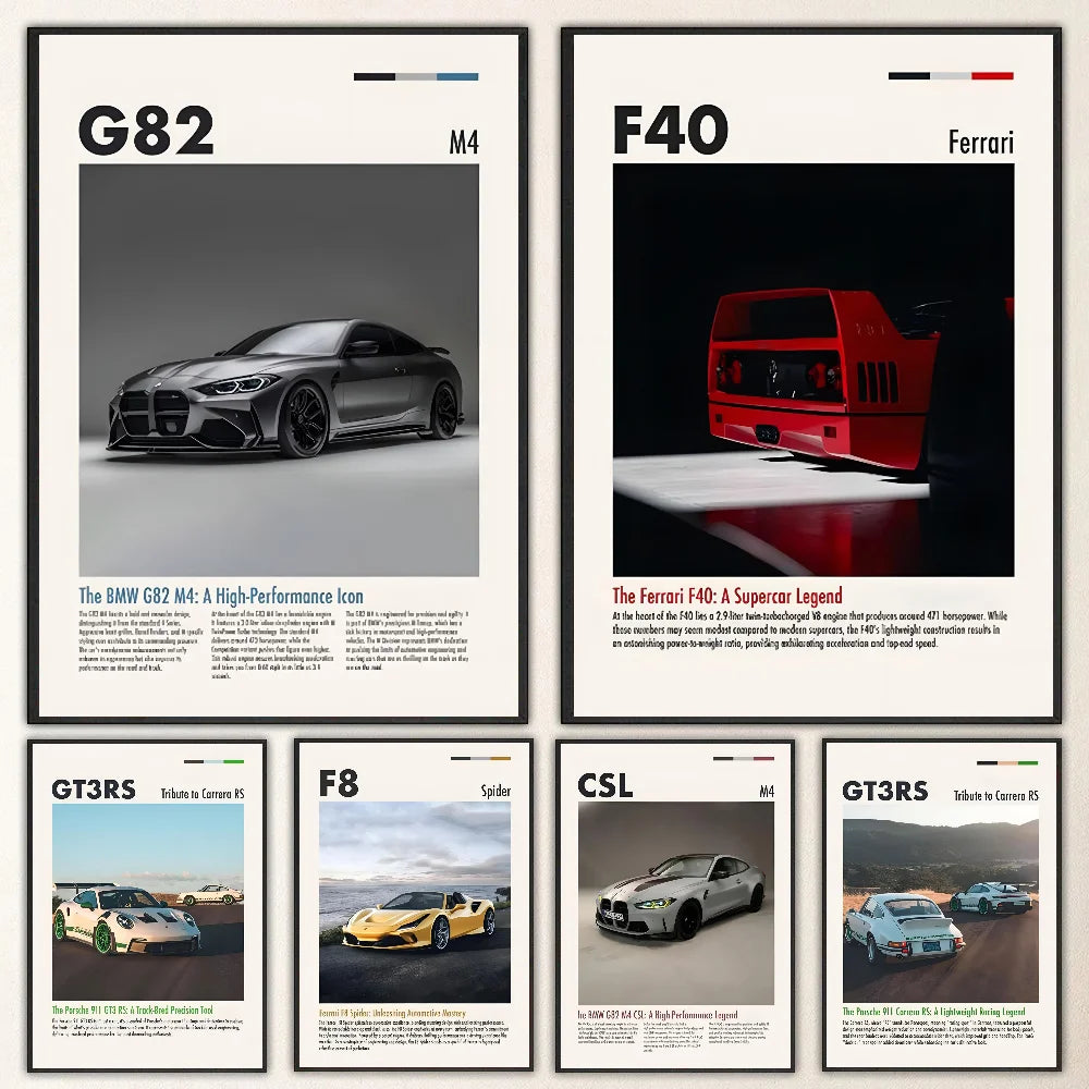 1pc Hot Classic Dream Cars GTR S1 M2 CSL F8 M3 Poster