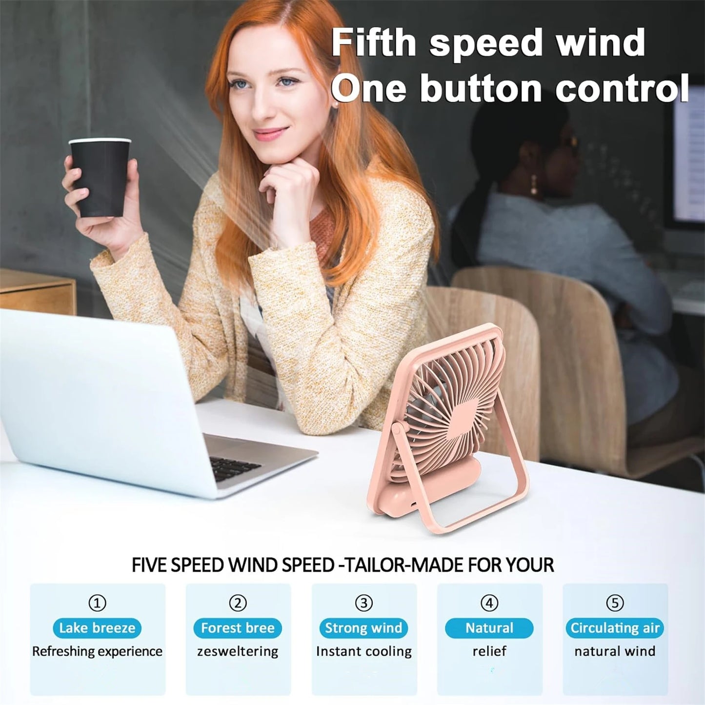 Desk Fan, Portable USB Rechargeable Fan, 180° Tilt Folding