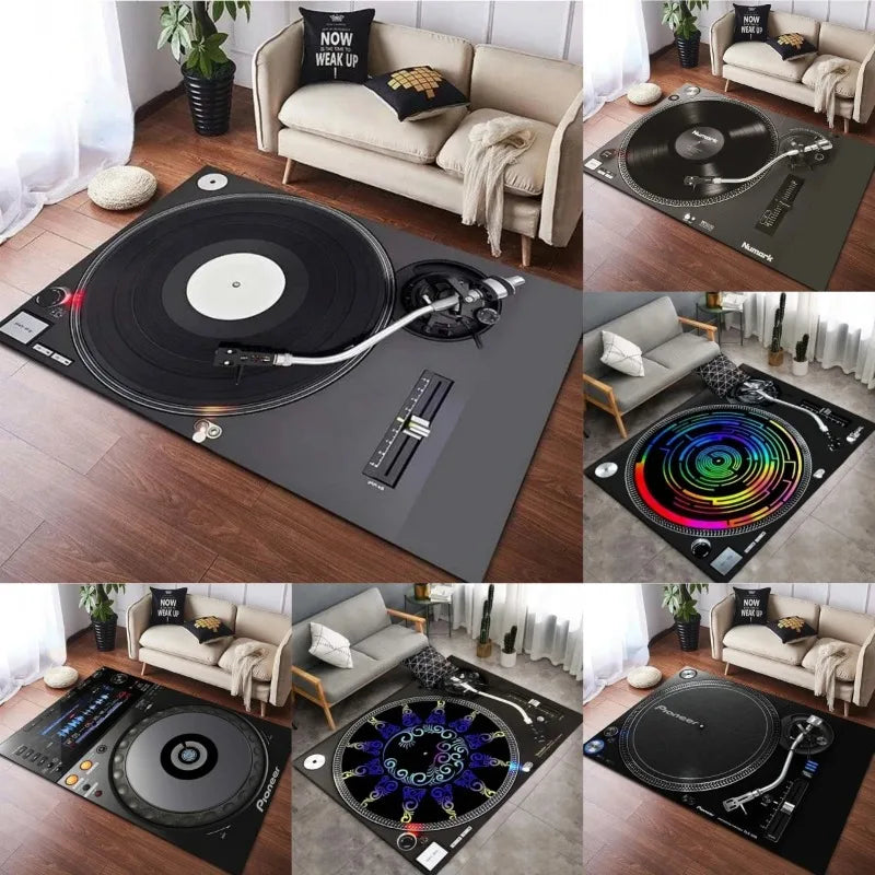 Spacious Vinyl Record-Inspired Rug for Living Room