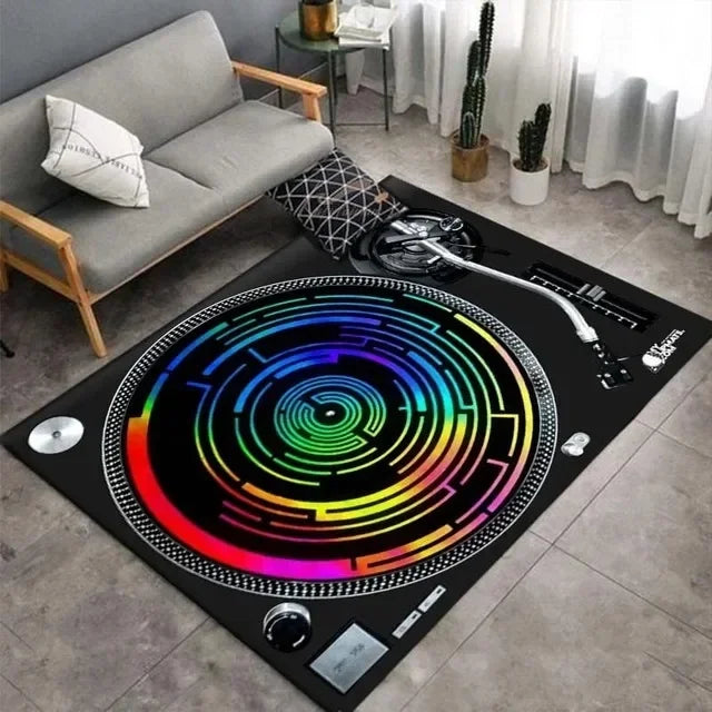 Spacious Vinyl Record-Inspired Rug for Living Room