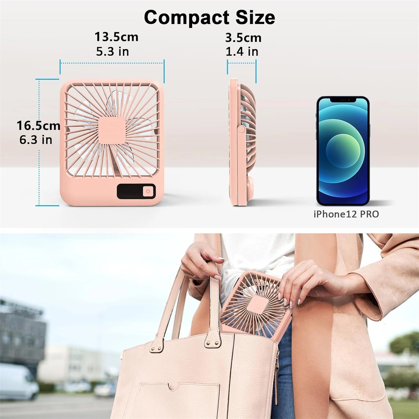 Desk Fan, Portable USB Rechargeable Fan, 180° Tilt Folding