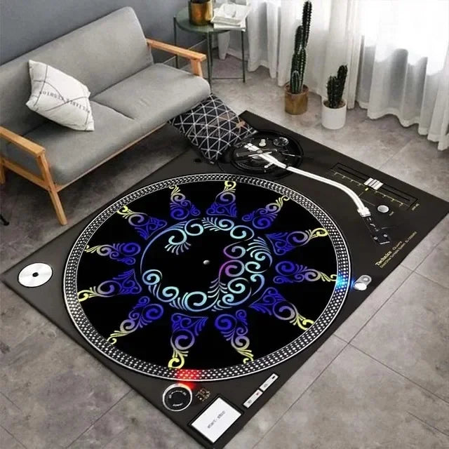 Spacious Vinyl Record-Inspired Rug for Living Room