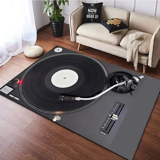 Spacious Vinyl Record-Inspired Rug for Living Room