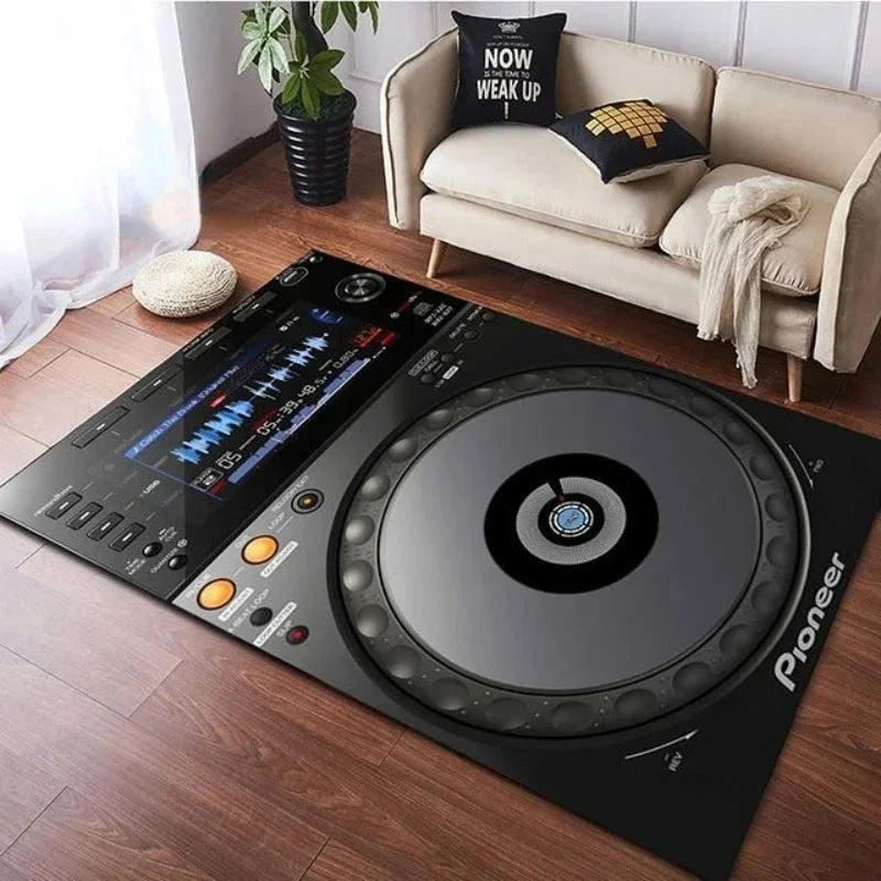 Spacious Vinyl Record-Inspired Rug for Living Room