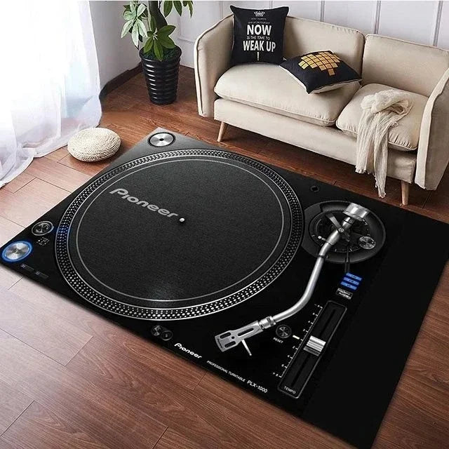 Spacious Vinyl Record-Inspired Rug for Living Room