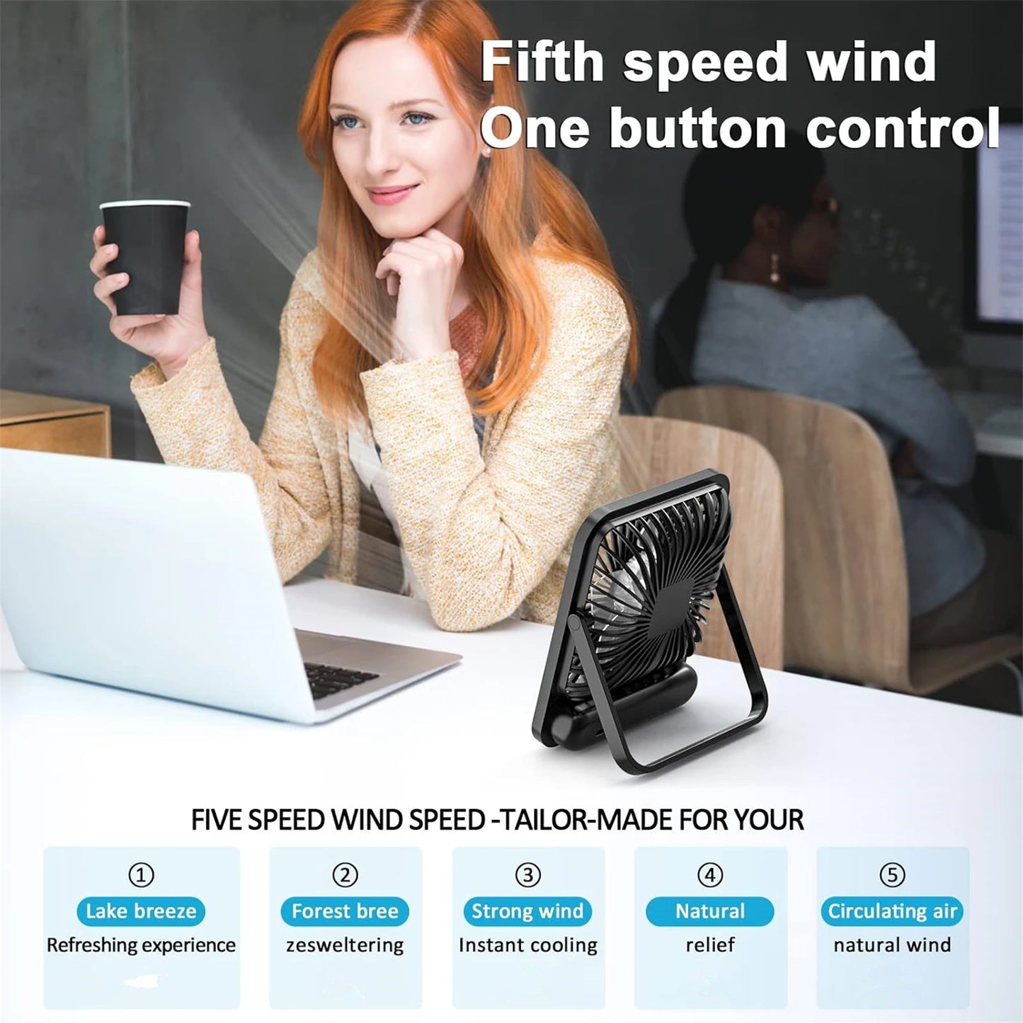 Desk Fan, Portable USB Rechargeable Fan, 180° Tilt Folding