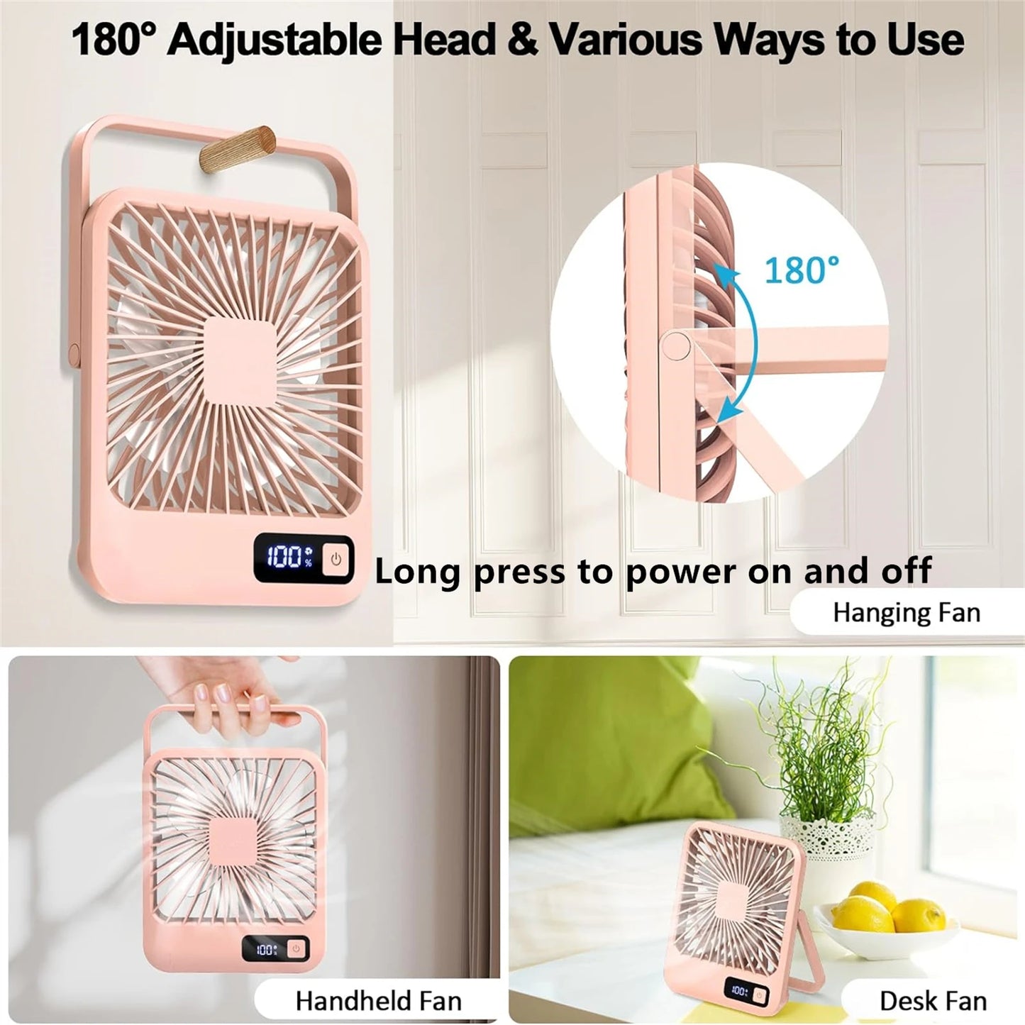 Desk Fan, Portable USB Rechargeable Fan, 180° Tilt Folding