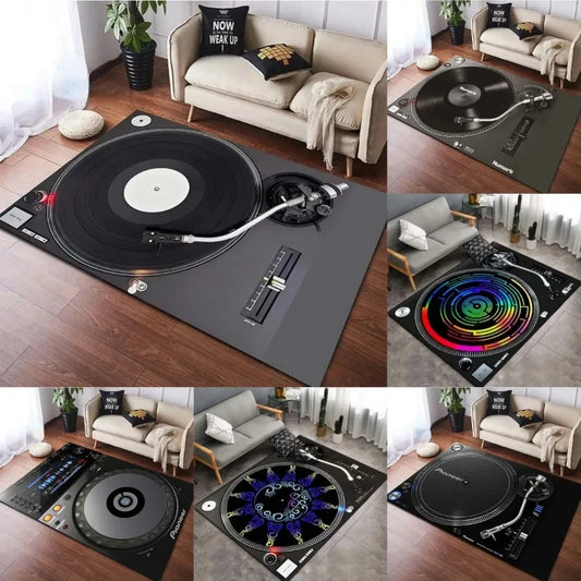 Spacious Vinyl Record-Inspired Rug for Living Room