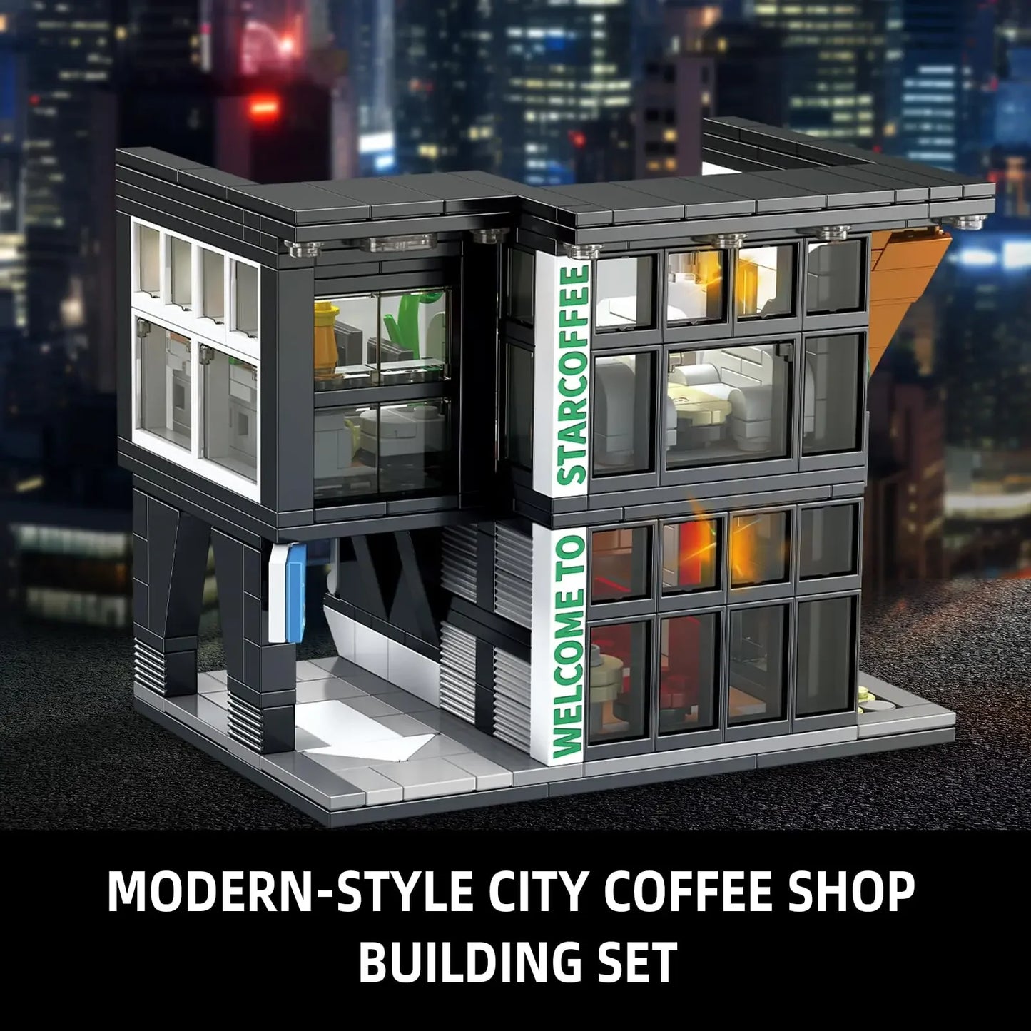 City Coffee House Building Blocks Set for Adults, Street View Construction Toy with Light, Christmas Gift for Kids (581 PCS)
